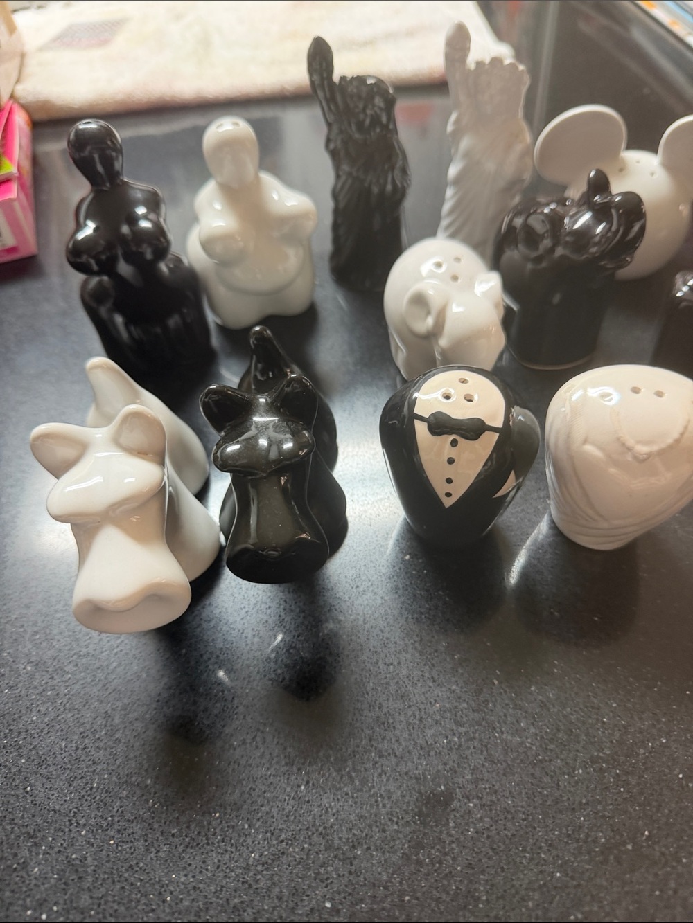 Black and White Ceramic Animal & Novelty Salt and Pepper Shakers - Set